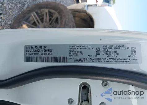 2021 Ram 2500 Big Horn 4X4 6'4 Box из США, поврежденный, VIN 3C6UR5DL1MG555475